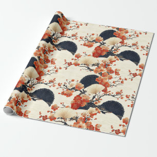 Papier Cadeau Motif éventail de fleurs de cerisier japonais (6)