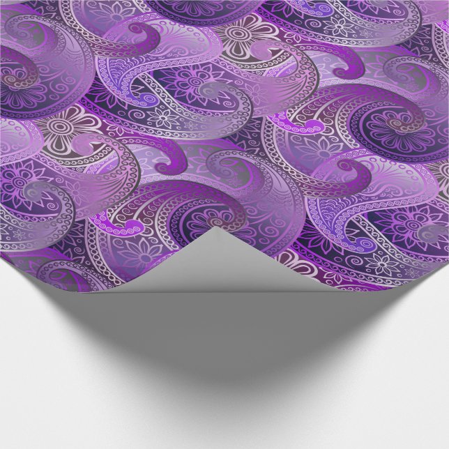 Papier Cadeau Motif Exotique Violet Paisley Boho Damask (Coin)