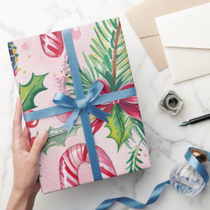 Papier Cadeau Motif fantaisiste de Noël rose