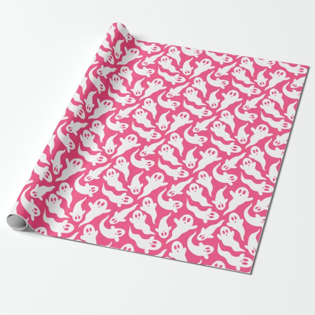 Papier Cadeau Motif fantôme d'Halloween rose (Déroulé)