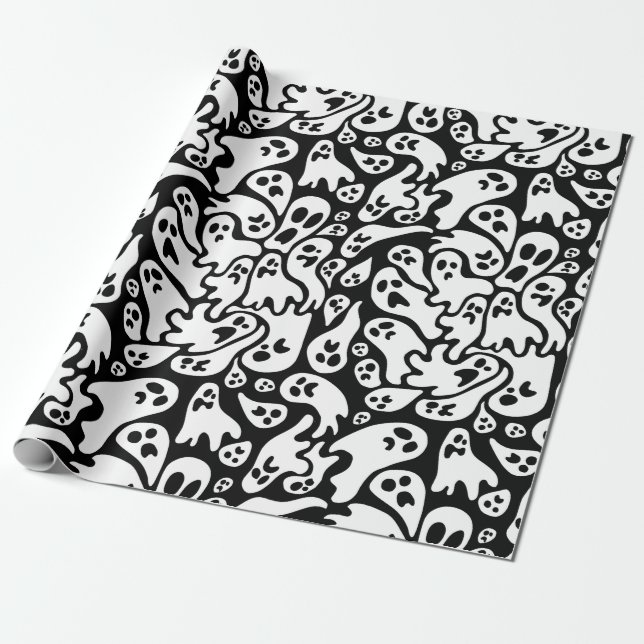 Papier Cadeau Motif fantôme noir et blanc (Déroulé)