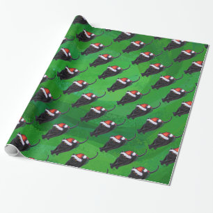 Papier Cadeau Motif Festif de chat noir sur vert
