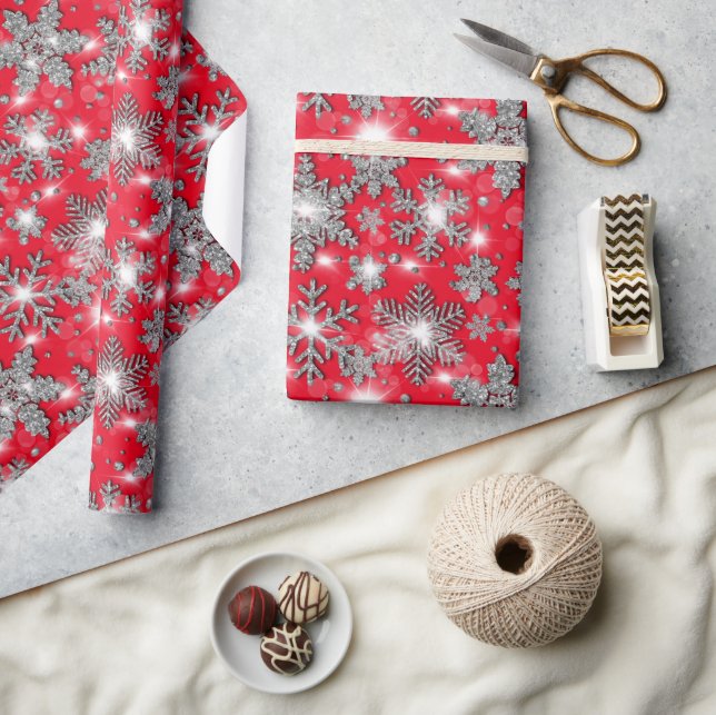 Papier Cadeau Motif festif de flocon de neige gris argent (Artisanat)