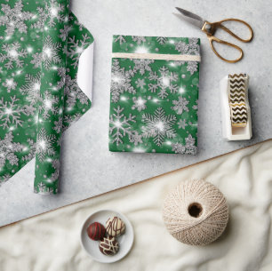 Papier Cadeau Motif festif de flocon de neige gris argent