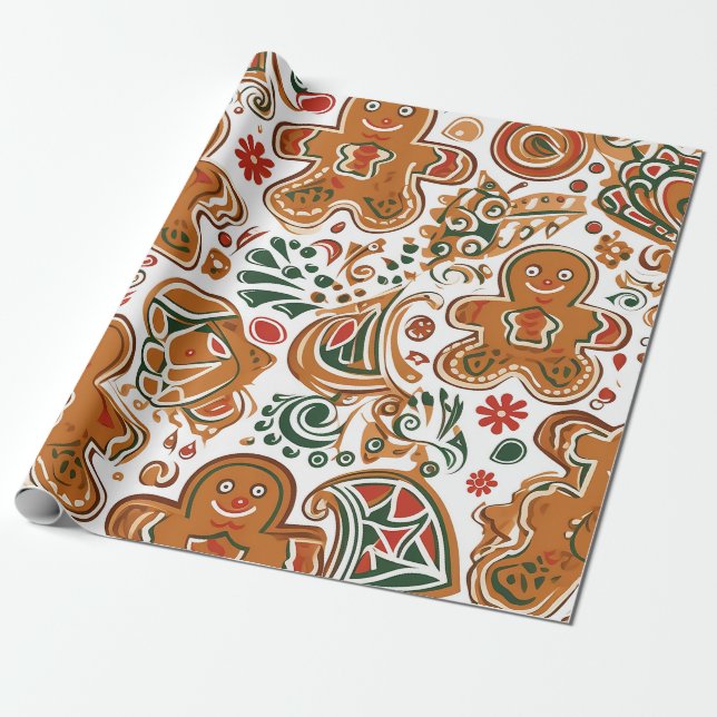 Papier Cadeau Motif Festif de pain d'épices (Déroulé)