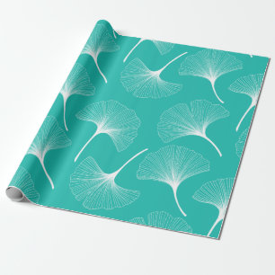 Papier Cadeau Motif feuille abstrait blanc et turquoise