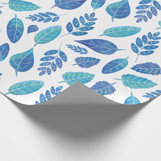 Papier Cadeau Motif Feuille bleu aquarelle (Coin)