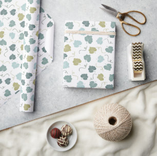 Papier Cadeau Motif Feuille Citrouille vert blanc