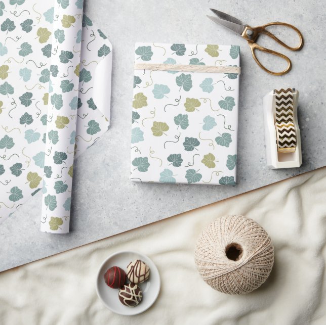 Papier Cadeau Motif Feuille Citrouille vert blanc (Artisanat)