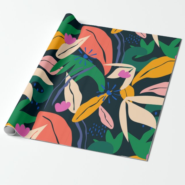 Papier Cadeau Motif feuille coloré, dynamique (Déroulé)