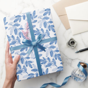 Papier Cadeau Motif Feuille d'aquarelle bleu