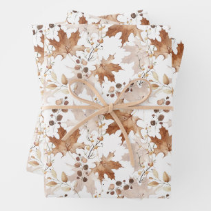 Papier Cadeau Motif Feuille de l'érable d'automne Thanksgiving