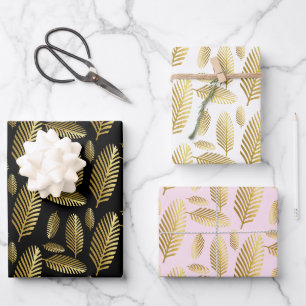 Papier Cadeau Motif Feuille de palme noire dorée