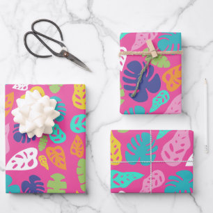 Papier Cadeau Motif Feuille d'été de couleur vive