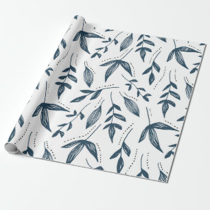 Papier Cadeau motif feuille gris