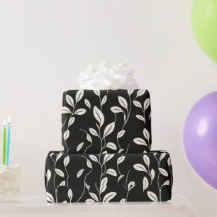 Papier Cadeau Motif feuille minimaliste sur noir