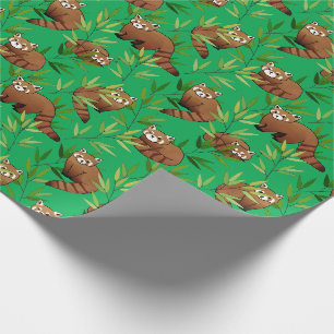 Papier Cadeau Motif Feuille Red Panda & Bamboo