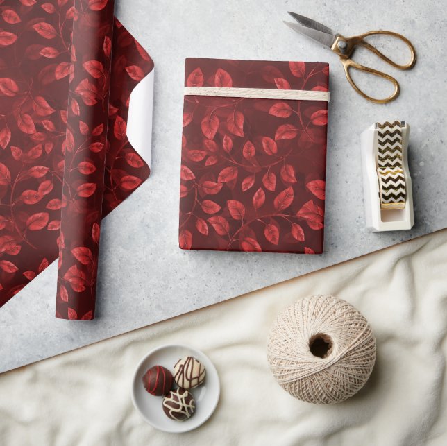 Papier Cadeau Motif Feuille rouge aquarelle (Artisanat)
