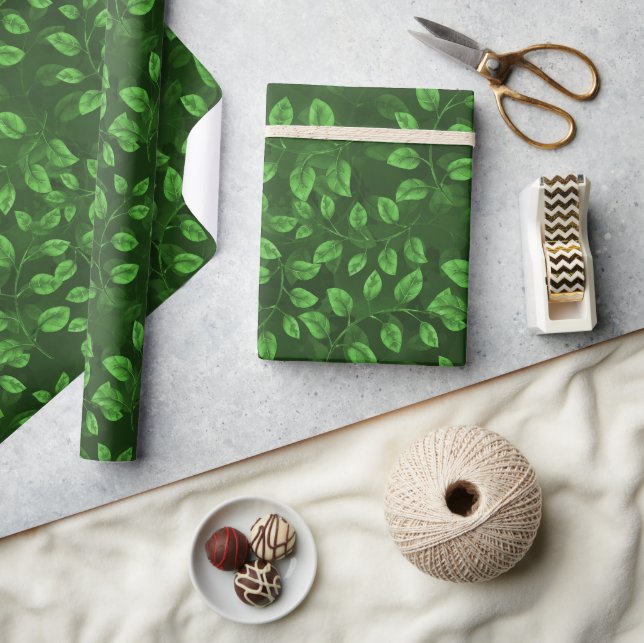 Papier Cadeau Motif Feuille vert aquarelle (Artisanat)