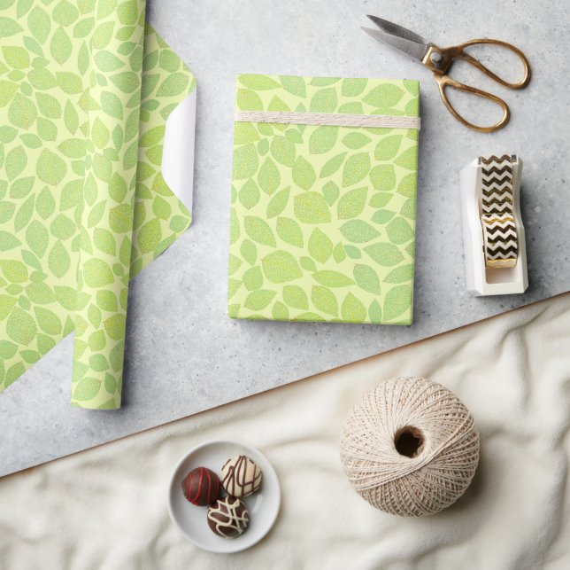 Papier Cadeau Motif Feuille verte sur Arrière - plan vert Pastel (Artisanat)