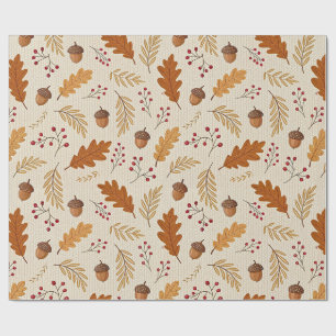 Papier Cadeau Motif Feuilles d'Automne et Glands