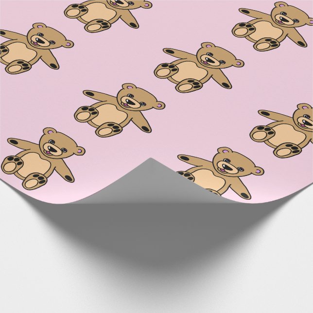 Papier Cadeau Motif fille ours rose Teddy mignonne (Coin)