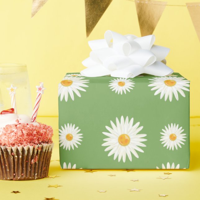 Papier Cadeau Motif Fleur De Faisée En Couleur Verte (Fête d'anniversaire)