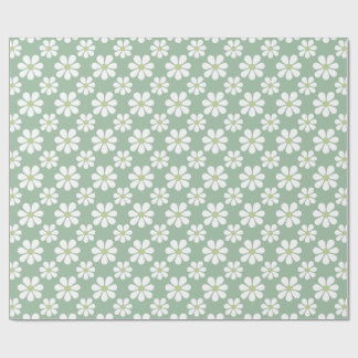 Papier Cadeau Motif fleur de marguerite verte blanche 