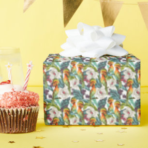 Papier Cadeau Motif Fleur Exotique Et Oiseau   Monogramme 2