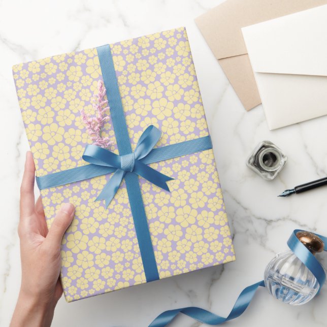 Papier Cadeau Motif Fleur - Pastel Jaune et Violet (Cadeaux)