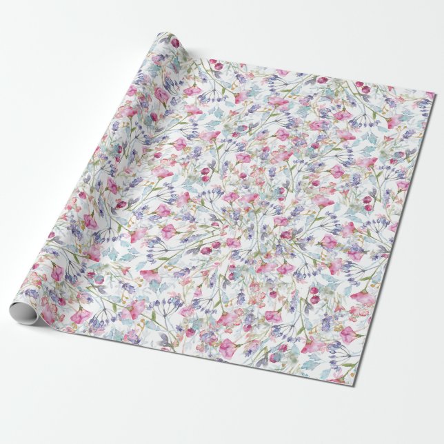 Papier Cadeau Motif Fleur sauvage aquarelle (Déroulé)