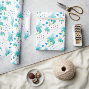 Papier Cadeau Motif fleur sauvage et Iris bleu