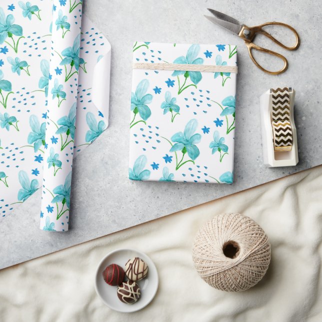 Papier Cadeau Motif fleur sauvage et Iris bleu (Artisanat)