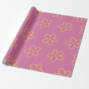 Papier Cadeau Motif Fleur simple et jaune rétro