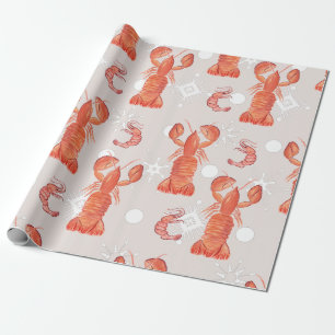 Papier Cadeau Motif flocon de neige aquarelle crustacé homard 