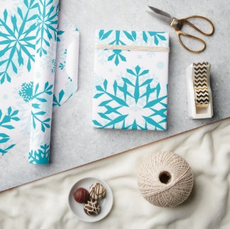 Papier Cadeau Motif Flocon de Neige Bleu
