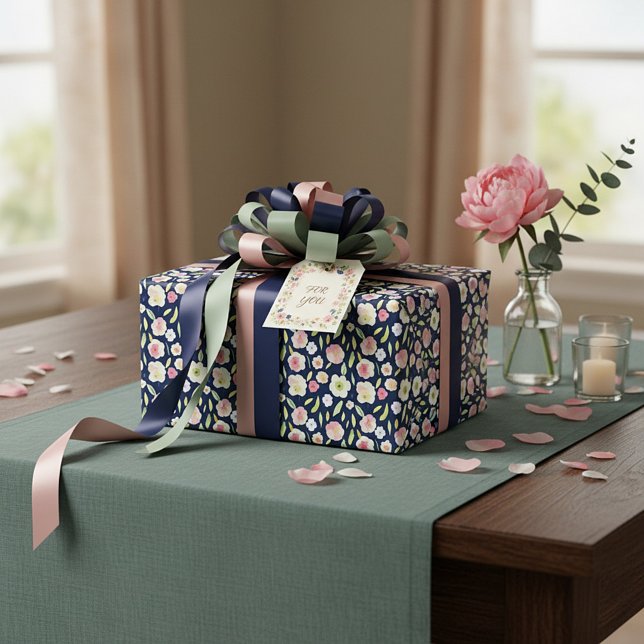 Papier Cadeau Motif floral à l'aquarelle rose et jaune (Créateur téléchargé)