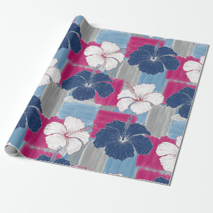 Papier Cadeau Motif floral à l'hibiscus bleu élégant (5)