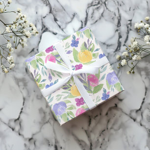 Papier Cadeau Motif floral aquarelle coloré bohème de printemps