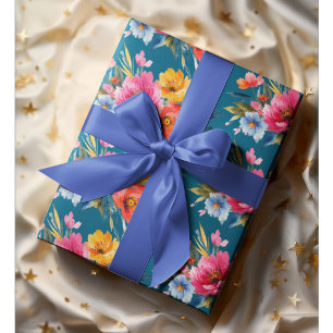 Papier Cadeau Motif floral aquarelle Floral moderne et lumineu