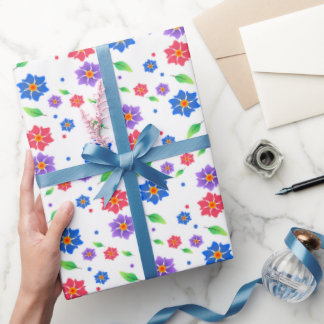 Papier Cadeau Motif floral aquarelle vibrant de fleurs sauvages