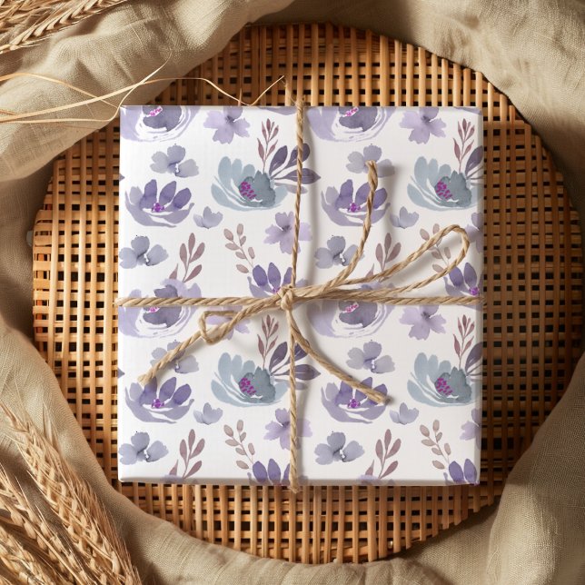 Papier Cadeau Motif floral aquarelle violet boho  (Créateur téléchargé)