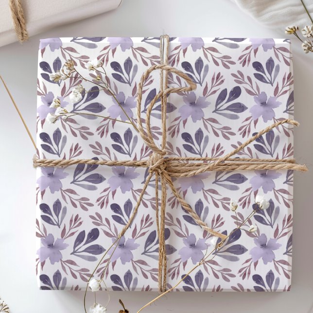 Papier Cadeau Motif floral aquarelle violet rustique (Créateur téléchargé)