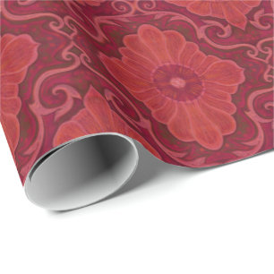 Papier Cadeau motif floral arabesque "Fleur rouge"