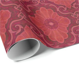 Papier Cadeau motif floral arabesque "Fleur rouge"