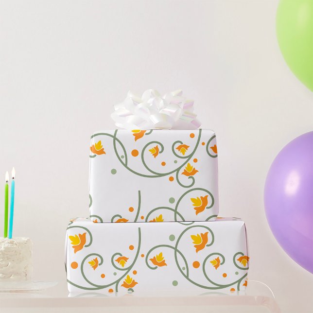 Papier Cadeau Motif floral avec Fleur orange et jaune (Créateur téléchargé)