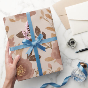 Papier Cadeau Motif floral beige et rose poussiéreux Boho