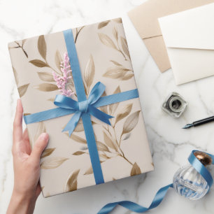 Papier Cadeau Motif floral beige feuille d'olive botanique