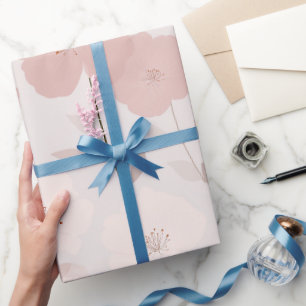 Papier Cadeau Motif floral blanc à fleurs roses pâles minimal