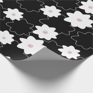 Papier Cadeau motif floral blanc avec perles roses